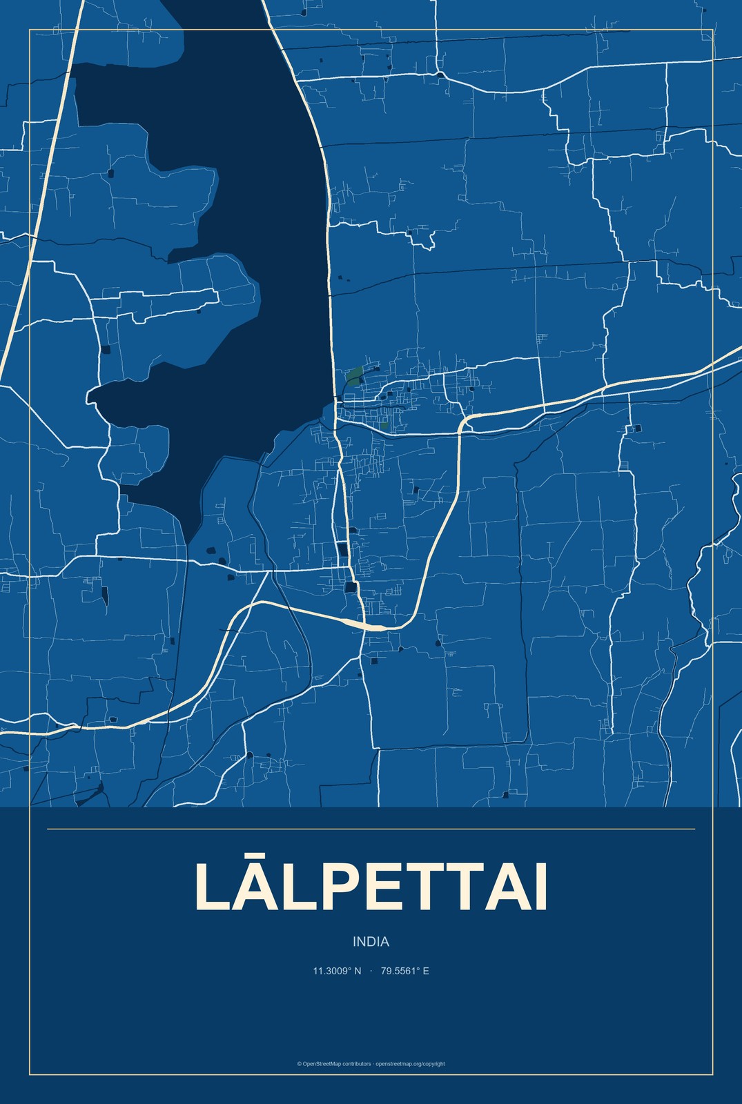 Lālpettai, India City Map Aluminum Sign in Harbor Cobalt style