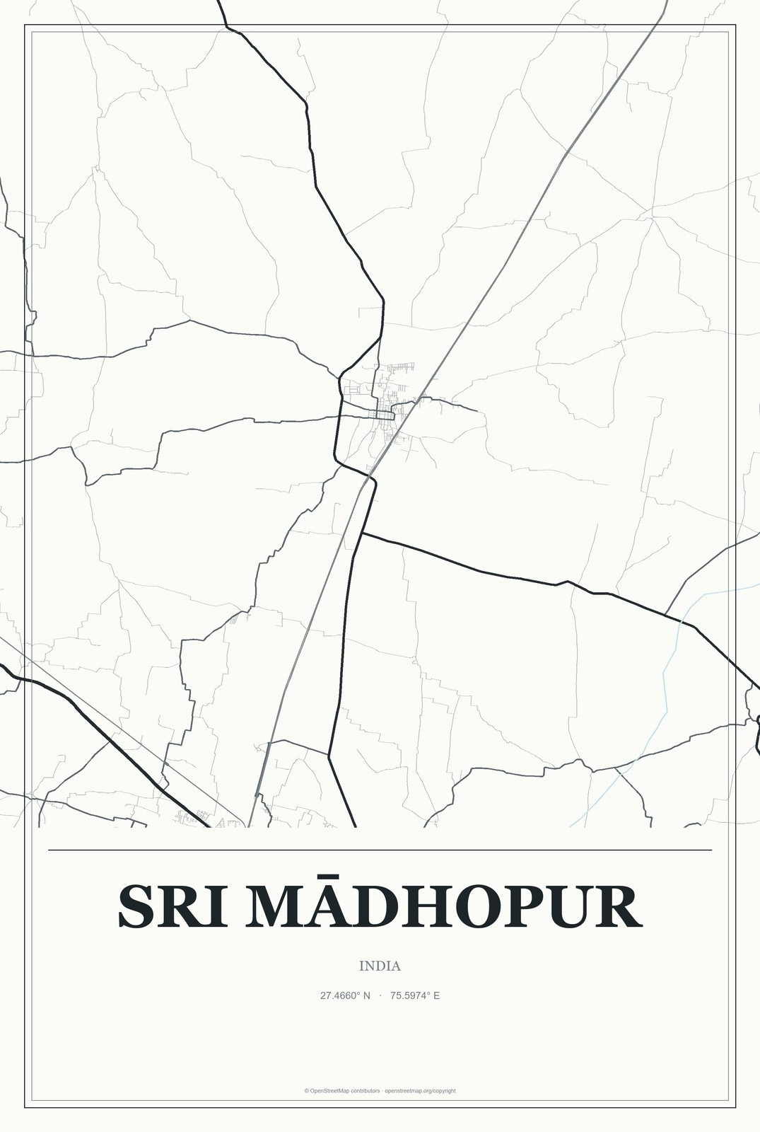 Sri Mādhopur, India City Map Aluminum Sign in Gallery Air style