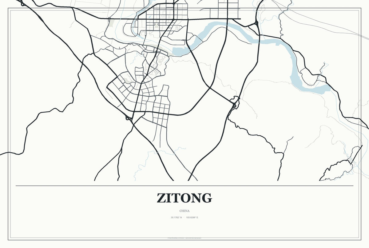 Zitong, China City Map Aluminum Sign in Gallery Air style
