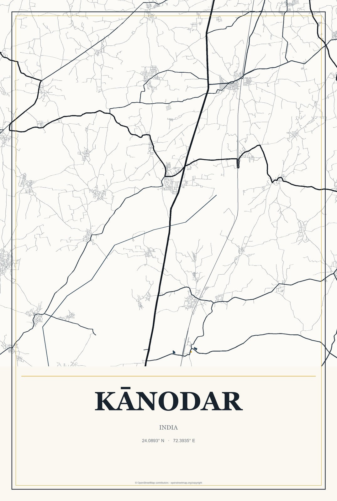 Kānodar, India City Map Aluminum Sign in Citrine Modern style