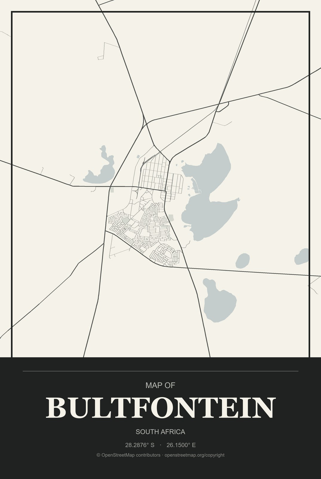 Bultfontein, South Africa City Map Aluminum Sign in Museum Plaque style
