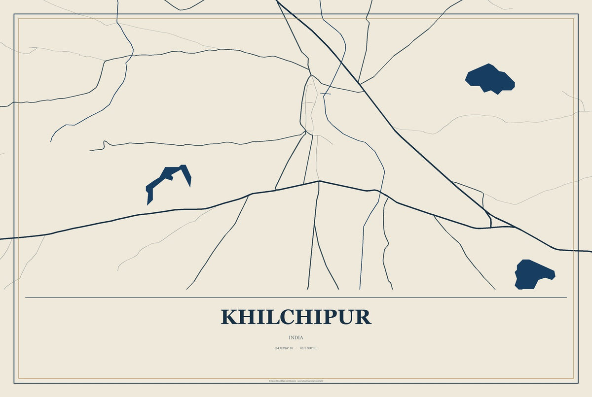 Khilchipur, India City Map Aluminum Sign in Coastal Cutout style