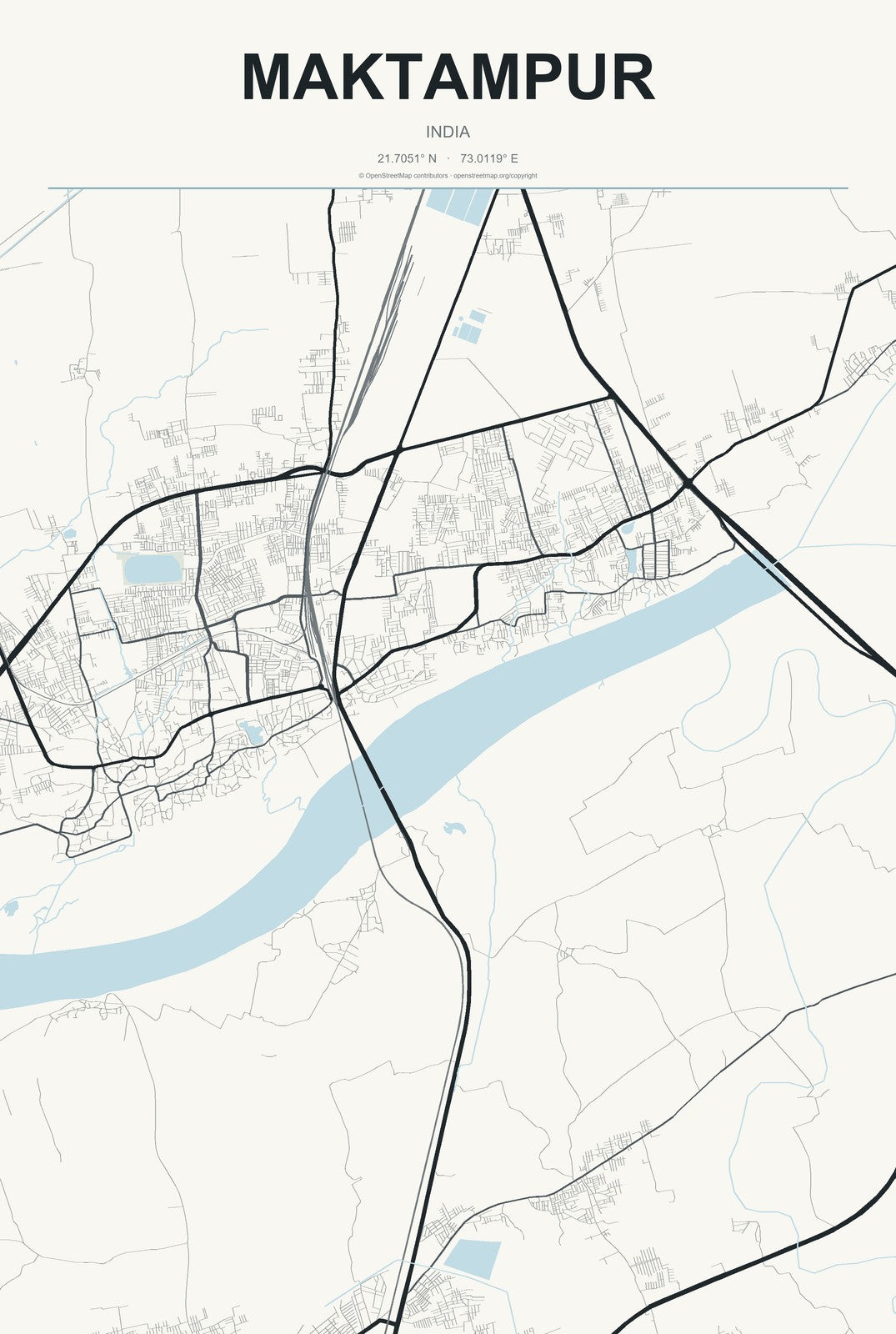Maktampur, India City Map Aluminum Sign in Headline Atlas style