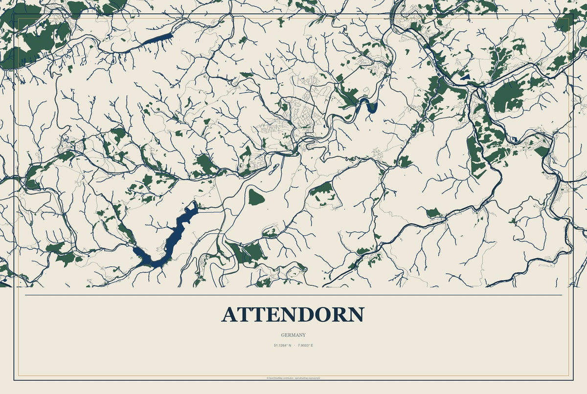 Attendorn, Germany City Map Aluminum Sign in Coastal Cutout style