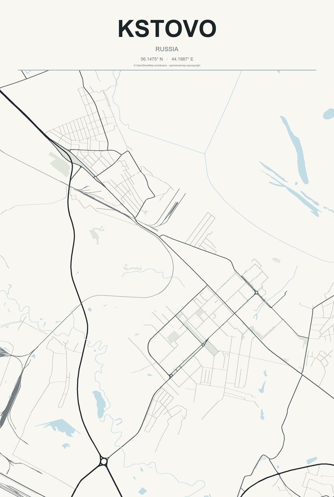 Kstovo, Russia City Map Aluminum Sign in Headline Atlas style