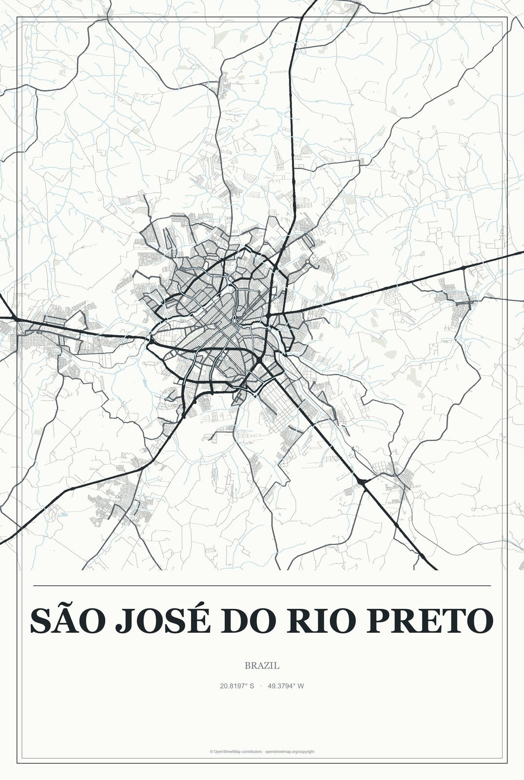 São José do Rio Preto, Brazil City Map Aluminum Sign in Gallery Air style