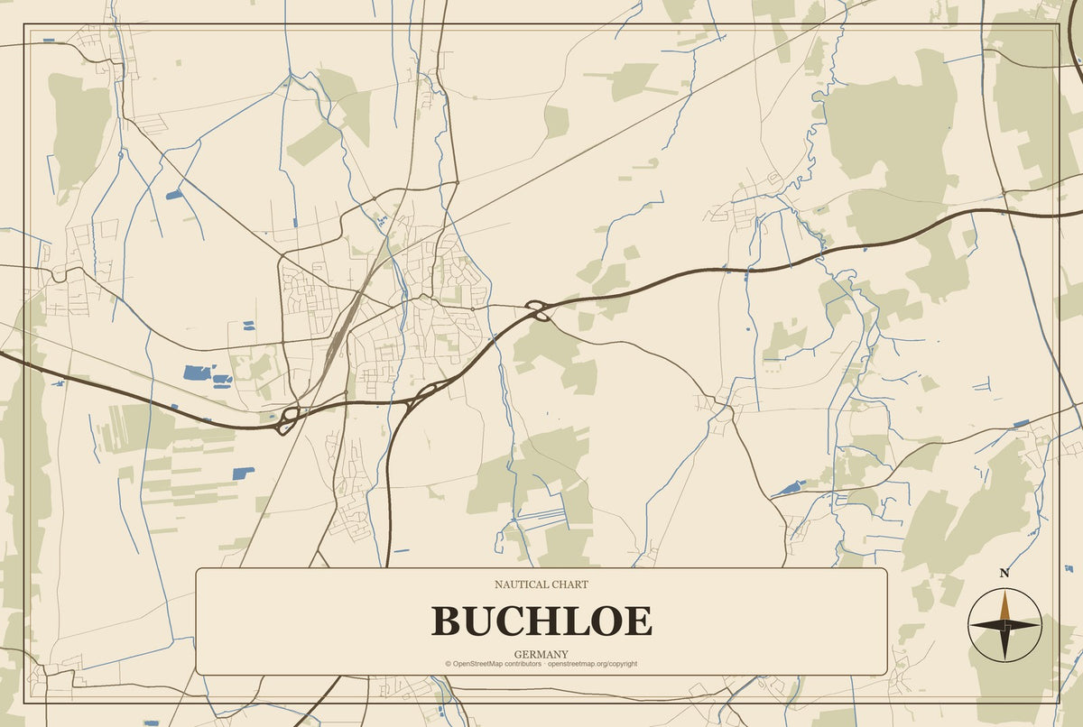 Buchloe, Germany City Map Aluminum Sign in Heritage Nautical style