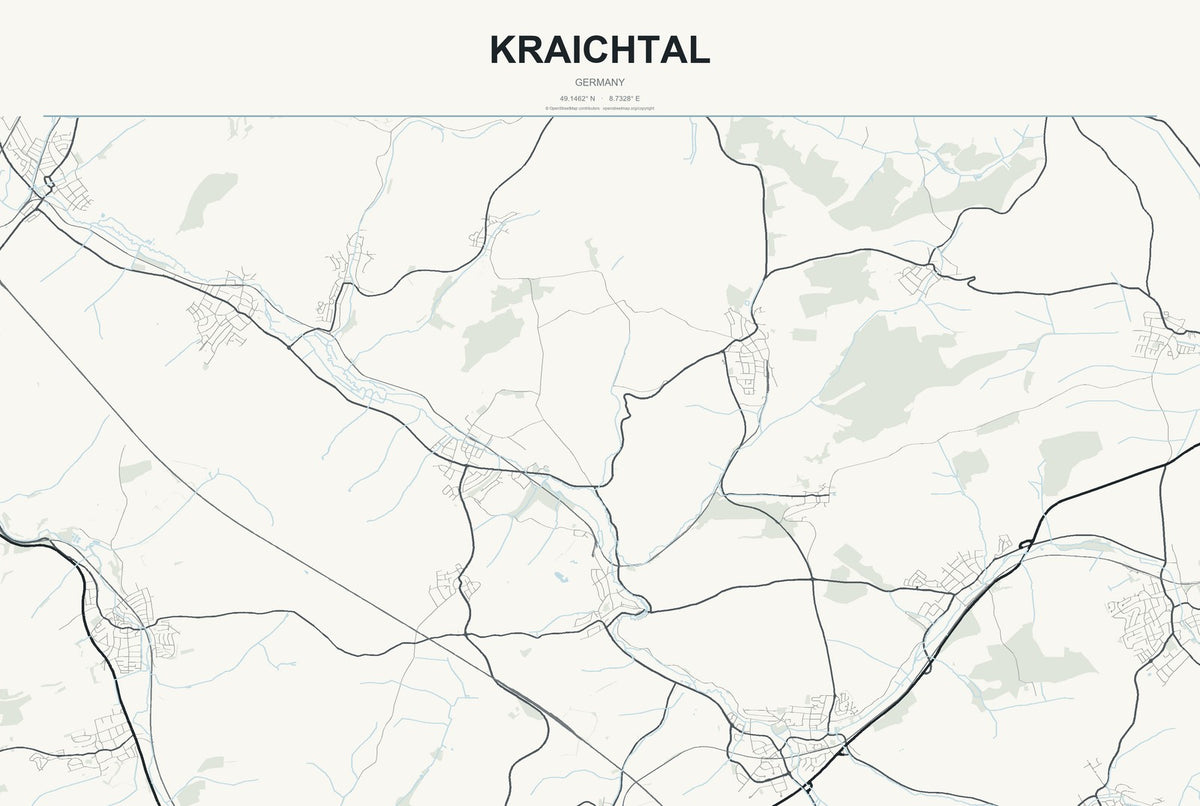 Kraichtal, Germany City Map Aluminum Sign in Headline Atlas style