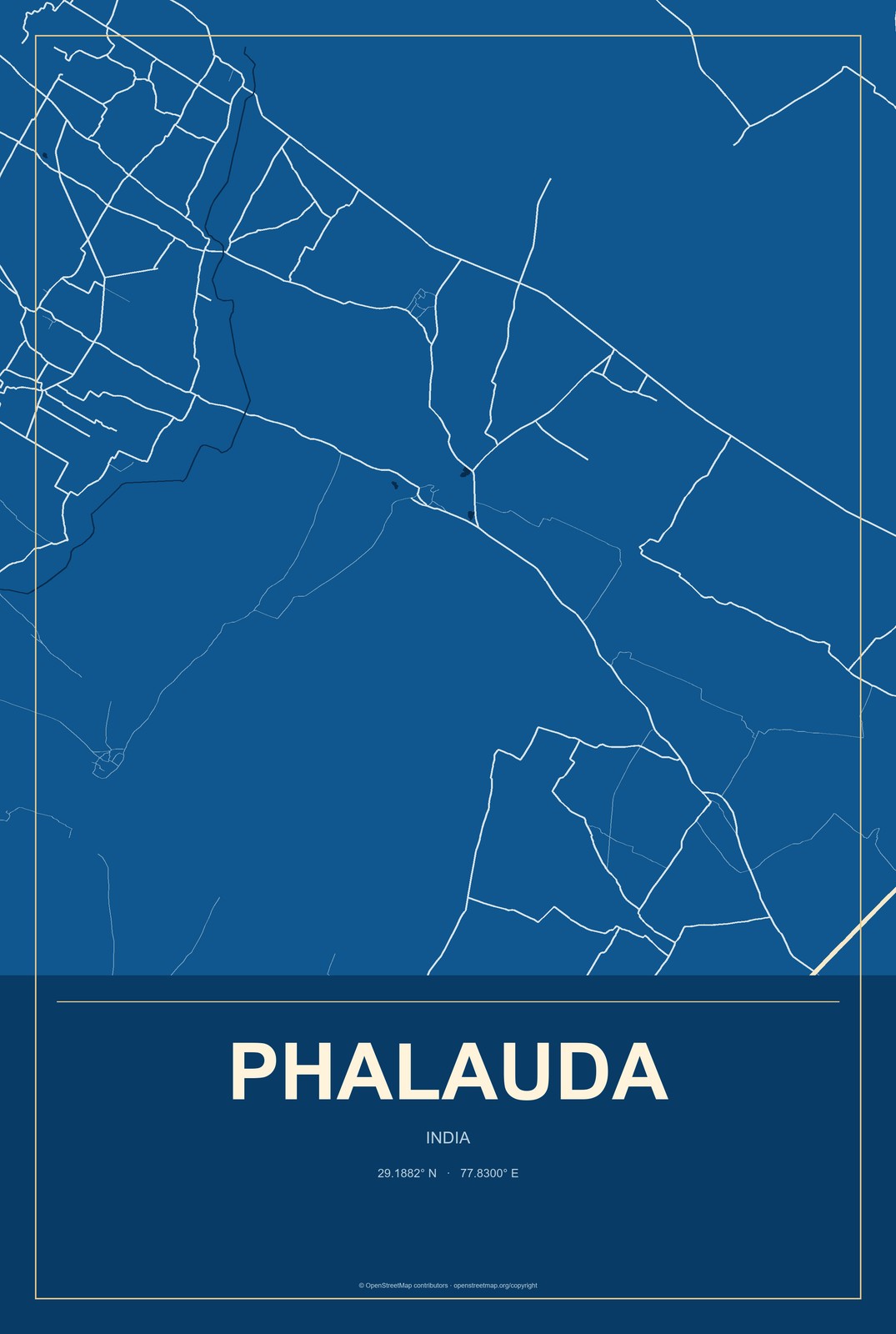 Phalauda, India City Map Aluminum Sign in Harbor Cobalt style