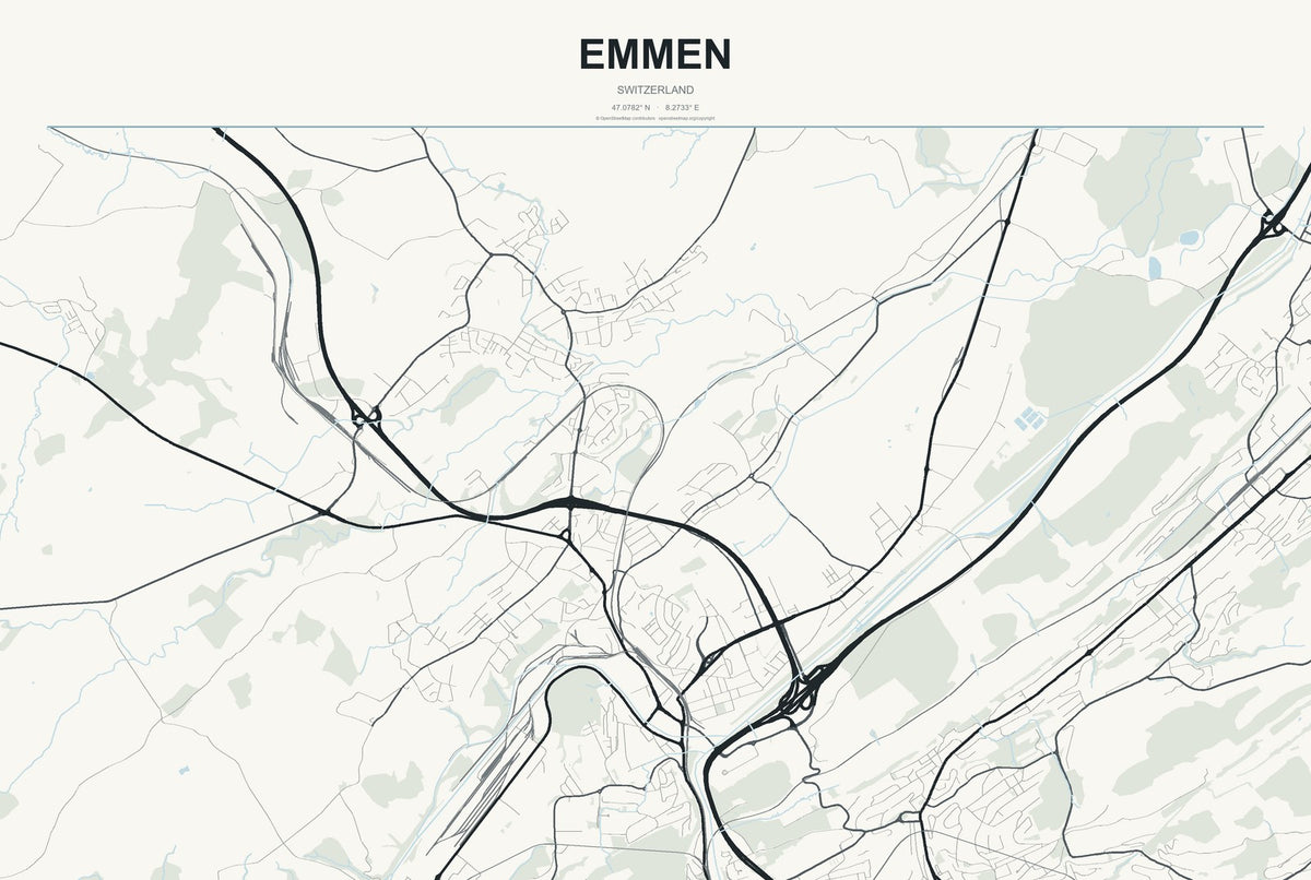 Emmen, Switzerland City Map Aluminum Sign in Headline Atlas style