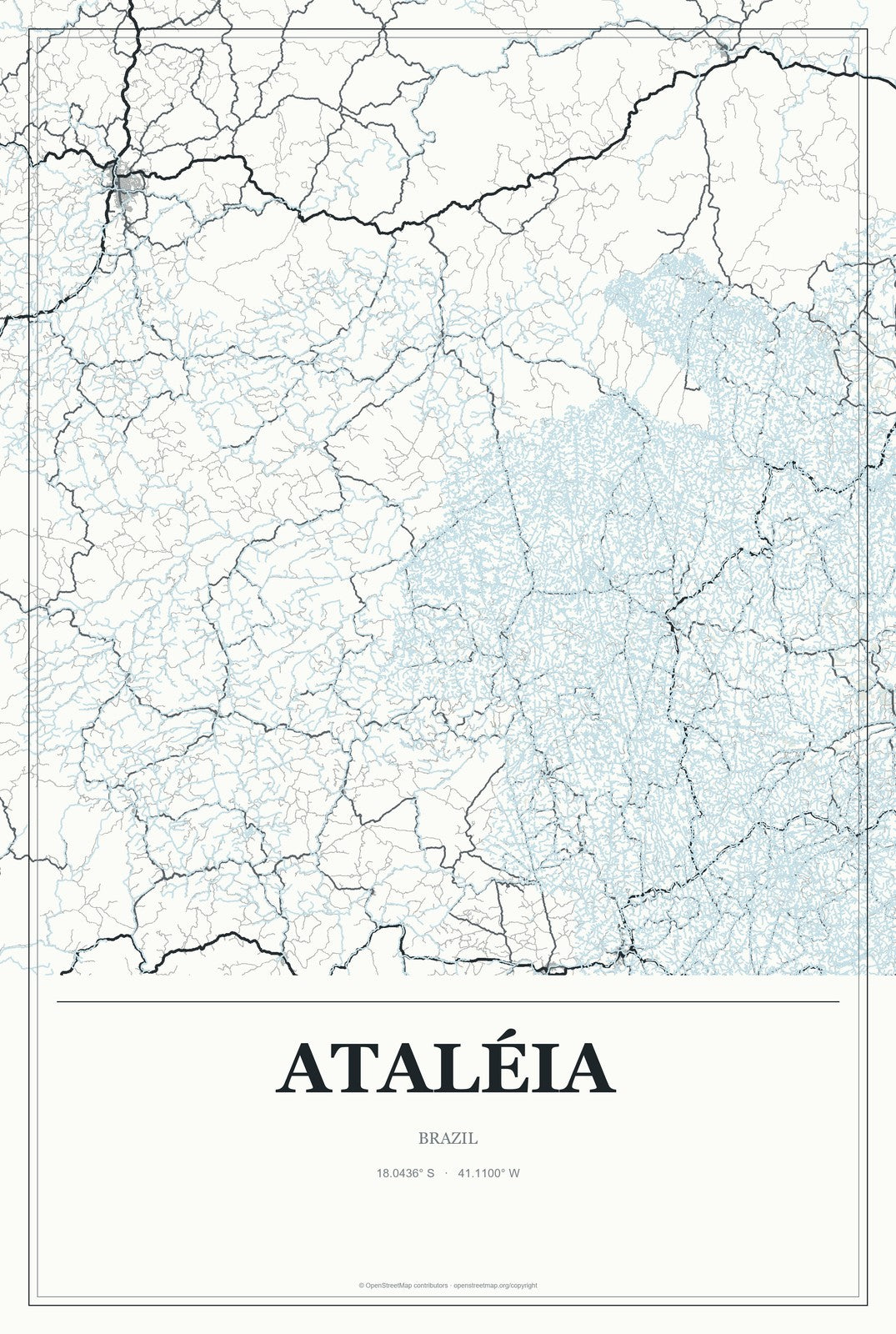 Ataléia, Brazil City Map Aluminum Sign in Gallery Air style