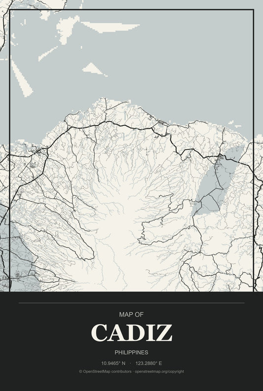 Cadiz, Philippines City Map Aluminum Sign in Museum Plaque style
