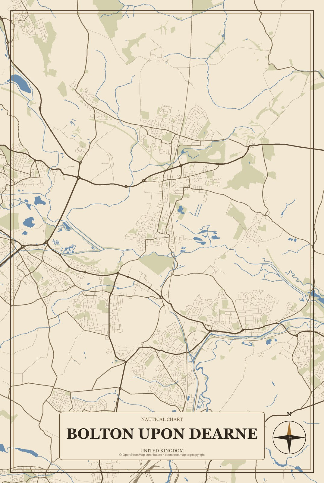 Bolton upon Dearne, United Kingdom City Map Aluminum Sign in Heritage Nautical style