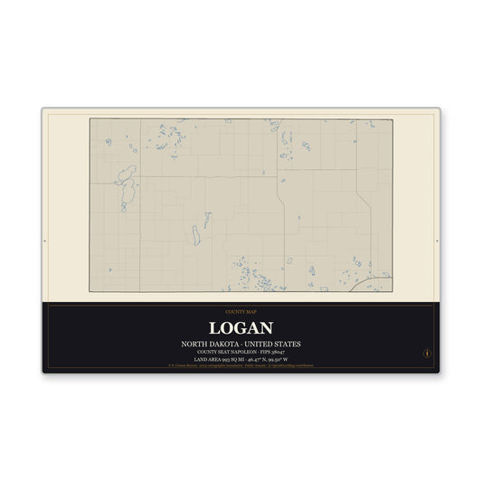 Logan County, North Dakota Map Aluminum Sign in Museum Plaque style