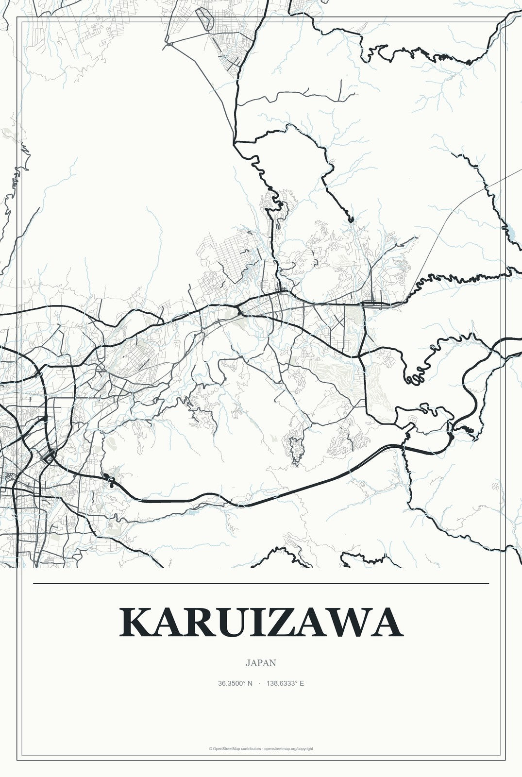 Karuizawa, Japan City Map Aluminum Sign in Gallery Air style