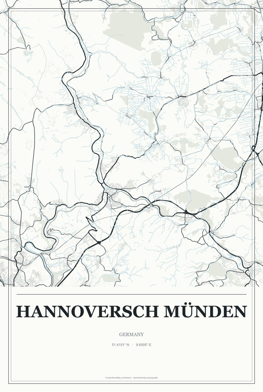 Hannoversch Münden, Germany City Map Aluminum Sign in Gallery Air style