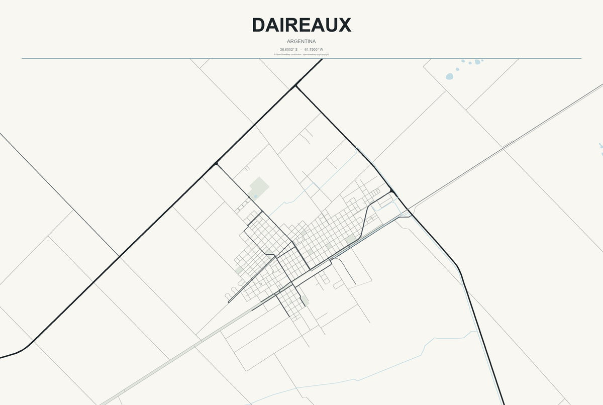 Daireaux, Argentina City Map Aluminum Sign in Headline Atlas style