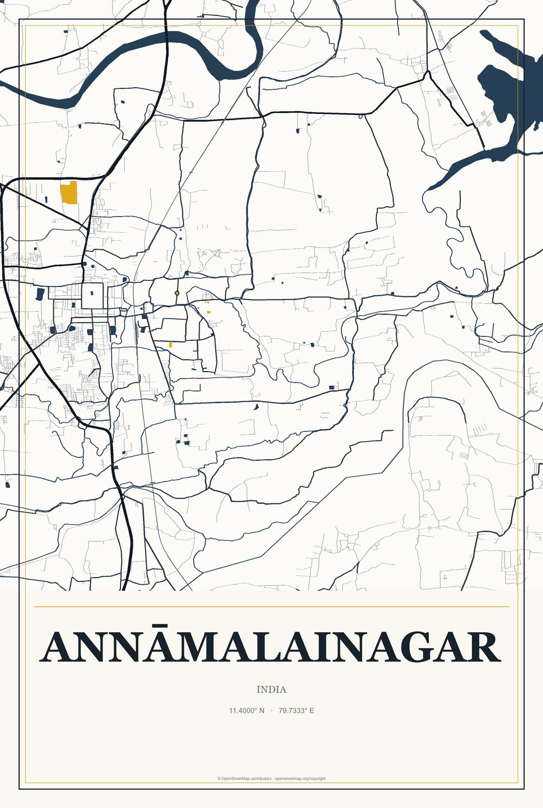 Annāmalainagar, India City Map Aluminum Sign in Citrine Modern style