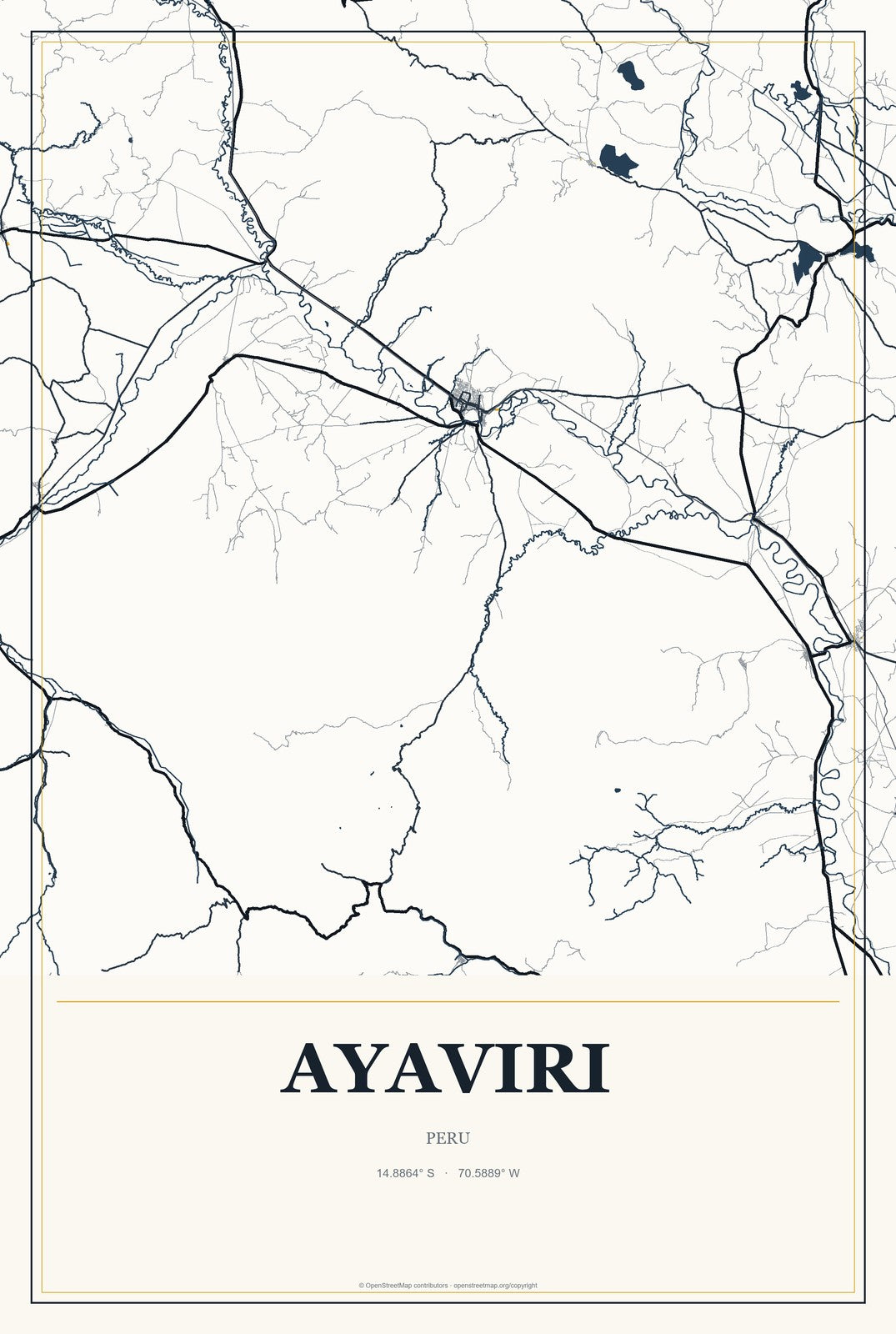 Ayaviri, Peru City Map Aluminum Sign in Citrine Modern style