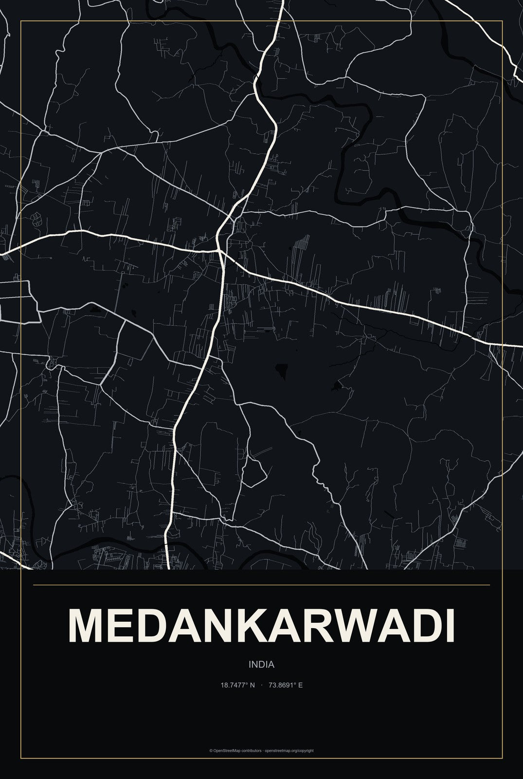 Medankarwadi, India City Map Aluminum Sign in Metropolitan Noir style