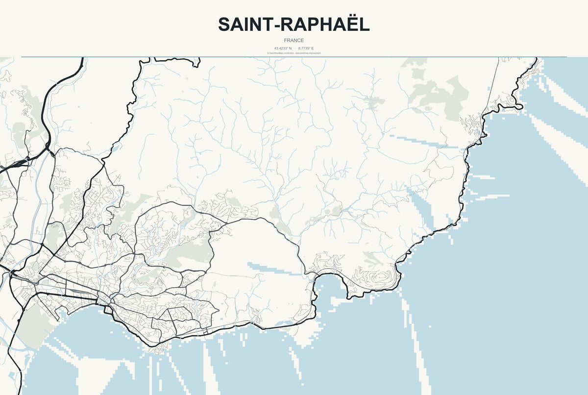Saint-Raphaël, France City Map Aluminum Sign in Headline Atlas style