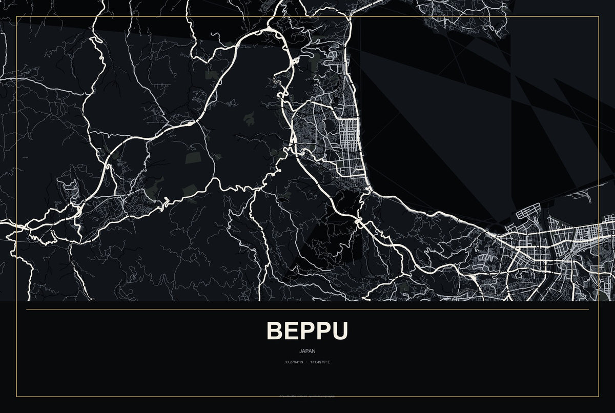 Beppu, Japan City Map Aluminum Sign in Metropolitan Noir style