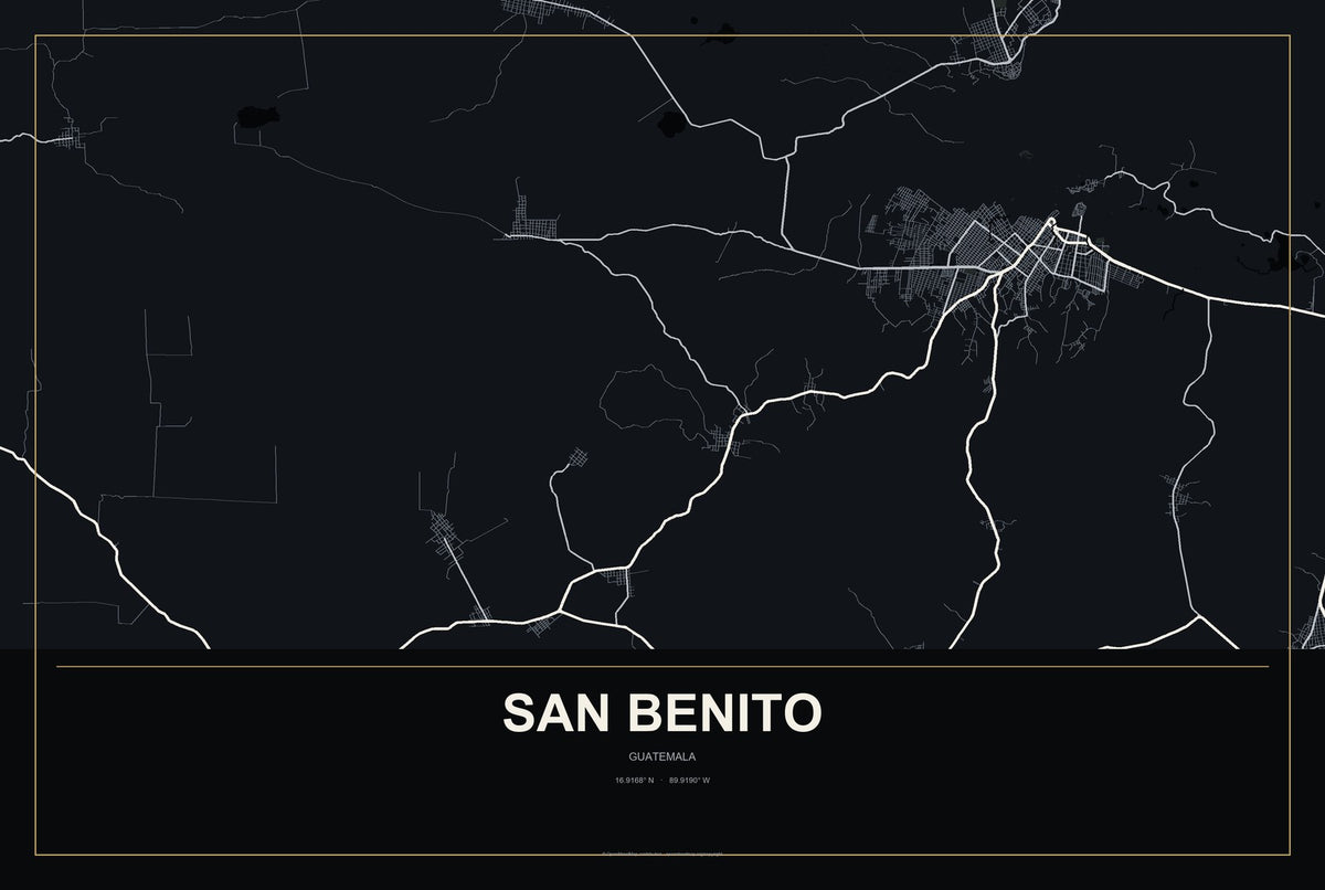 San Benito, Guatemala City Map Aluminum Sign in Metropolitan Noir style
