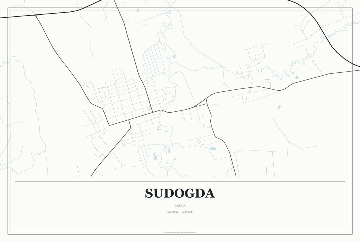 Sudogda, Russia City Map Aluminum Sign in Gallery Air style