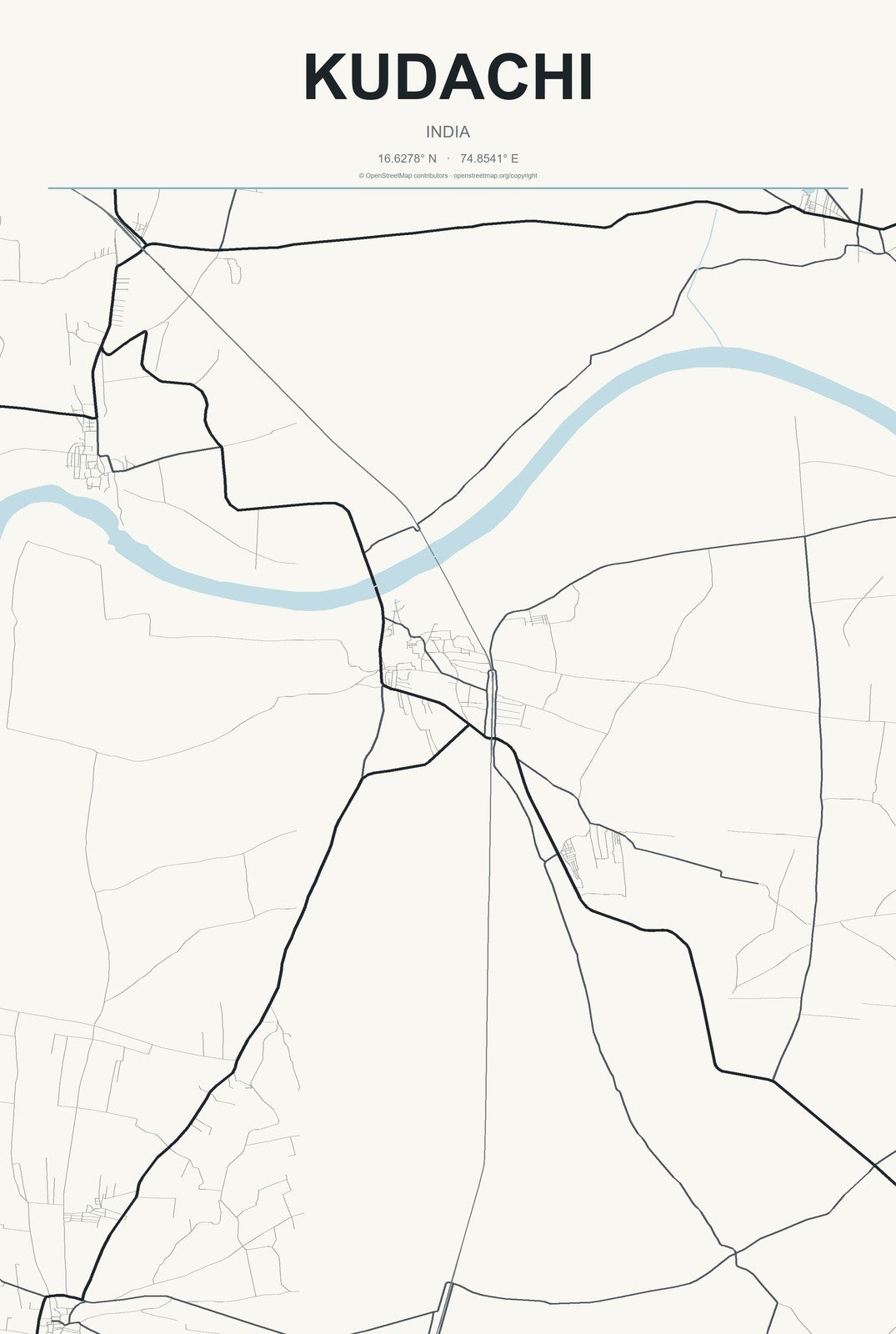 Kudachi, India City Map Aluminum Sign in Headline Atlas style