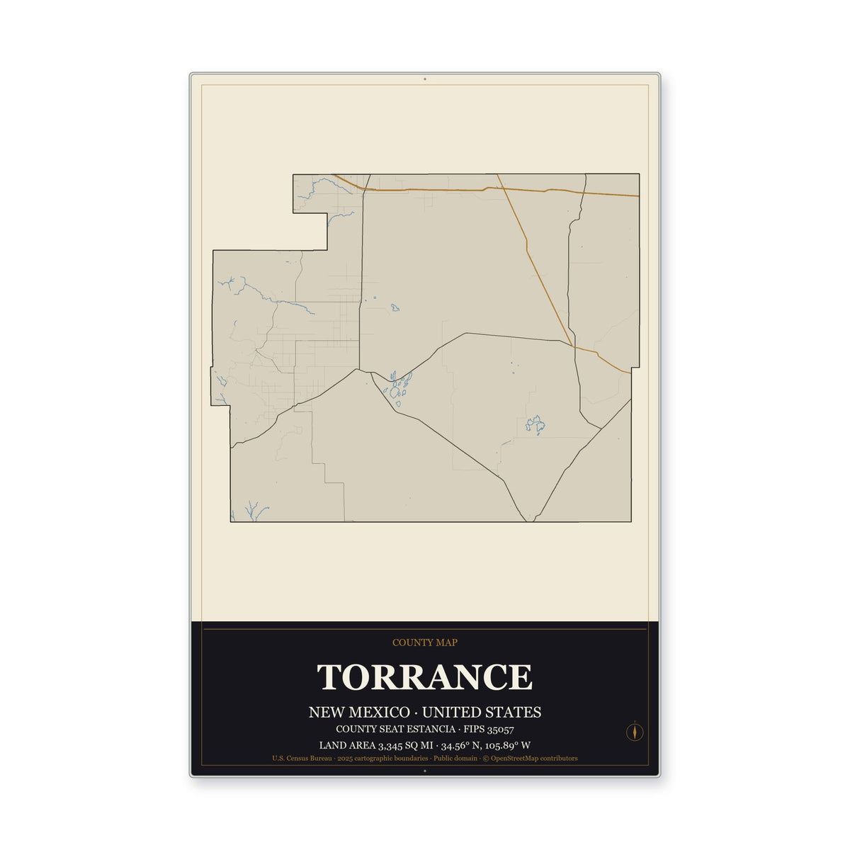 Torrance County, New Mexico Map Aluminum Sign in Museum Plaque style