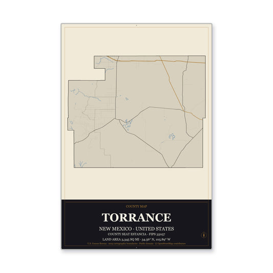 Torrance County, New Mexico Map Aluminum Sign in Museum Plaque style