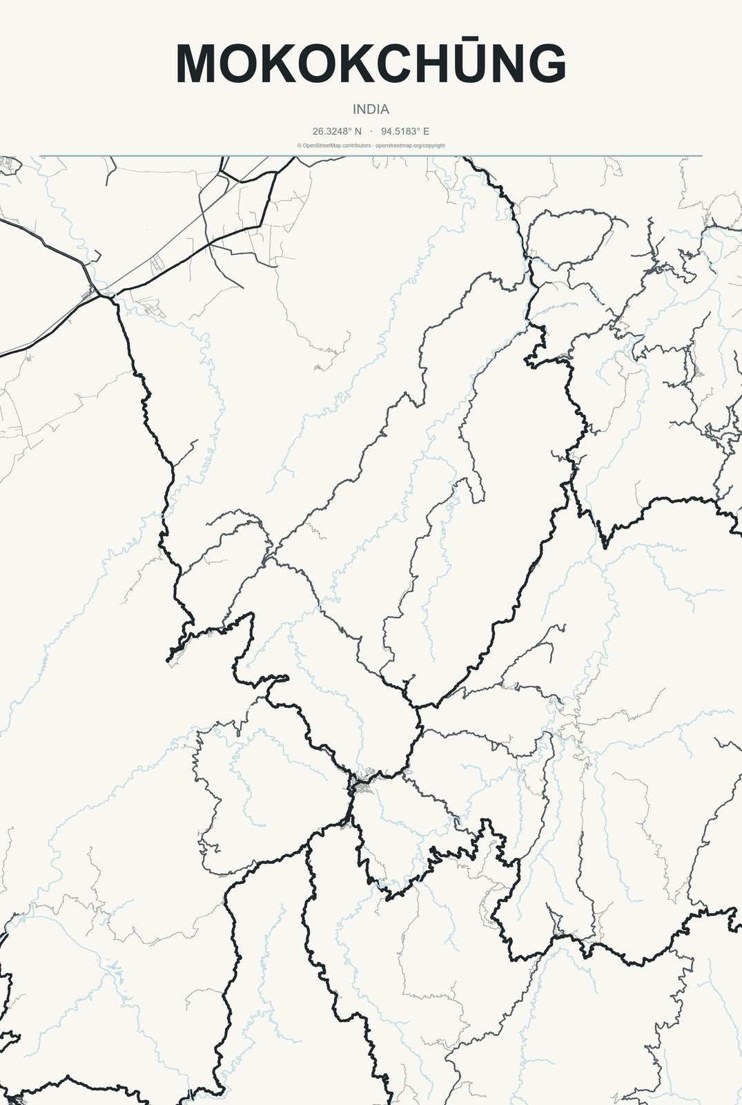 Mokokchūng, India City Map Aluminum Sign in Headline Atlas style