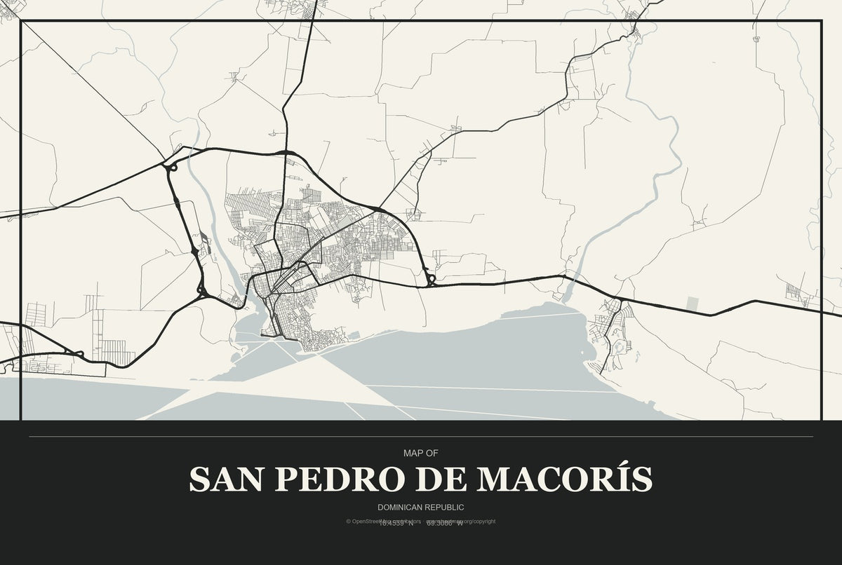 San Pedro de Macorís, Dominican Republic City Map Aluminum Sign in Museum Plaque style