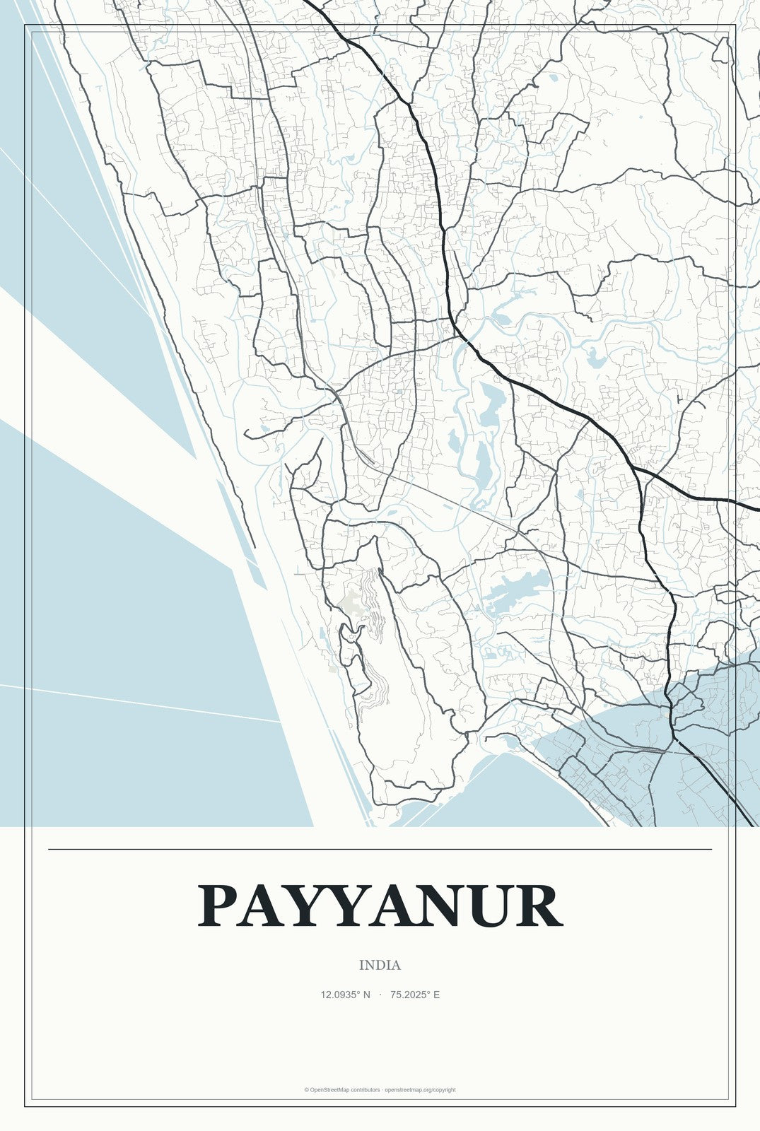Payyanur, India City Map Aluminum Sign in Gallery Air style