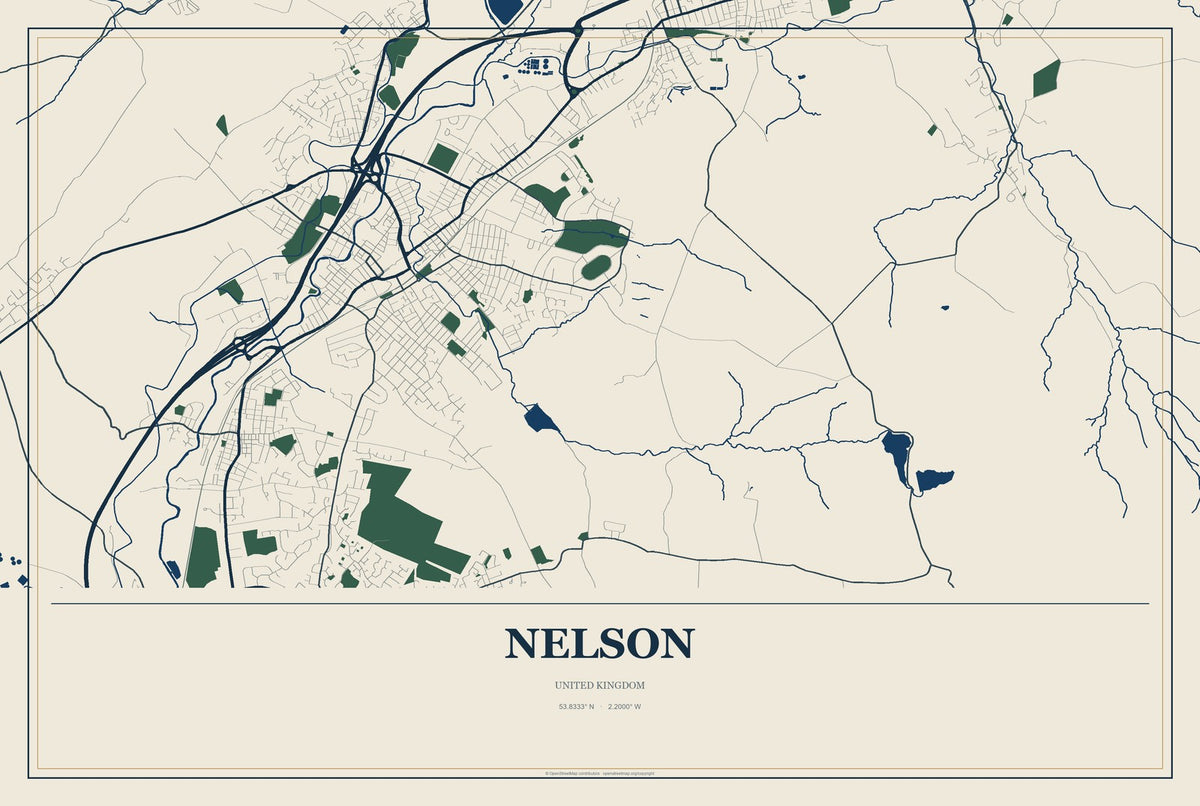 Nelson, Wales, United Kingdom City Map Aluminum Sign in Coastal Cutout style
