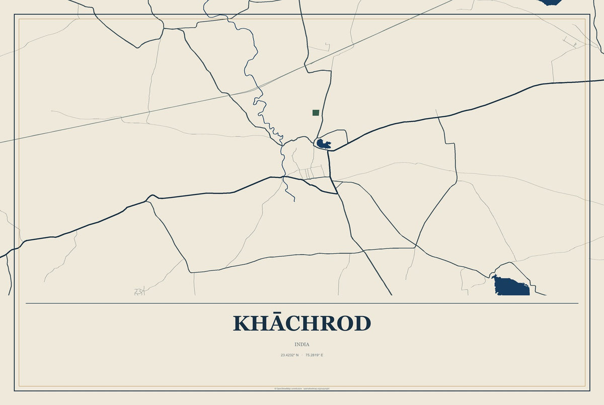 Khāchrod, India City Map Aluminum Sign in Coastal Cutout style