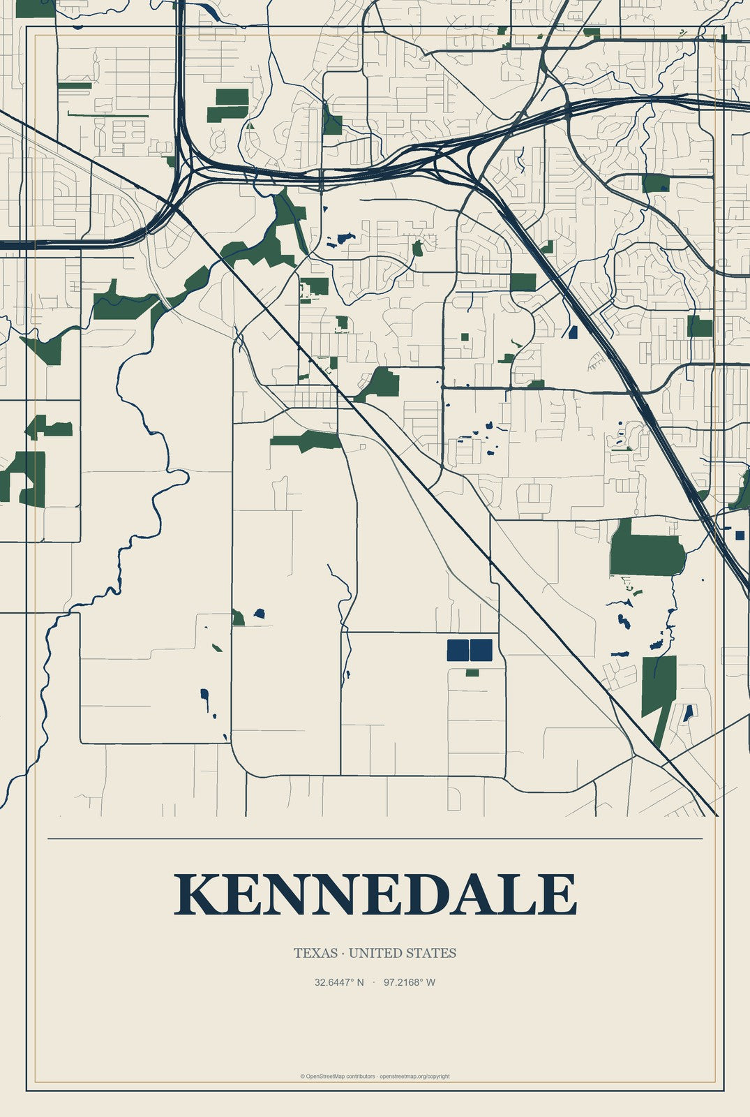 Kennedale, Texas City Map Aluminum Sign in Coastal Cutout style