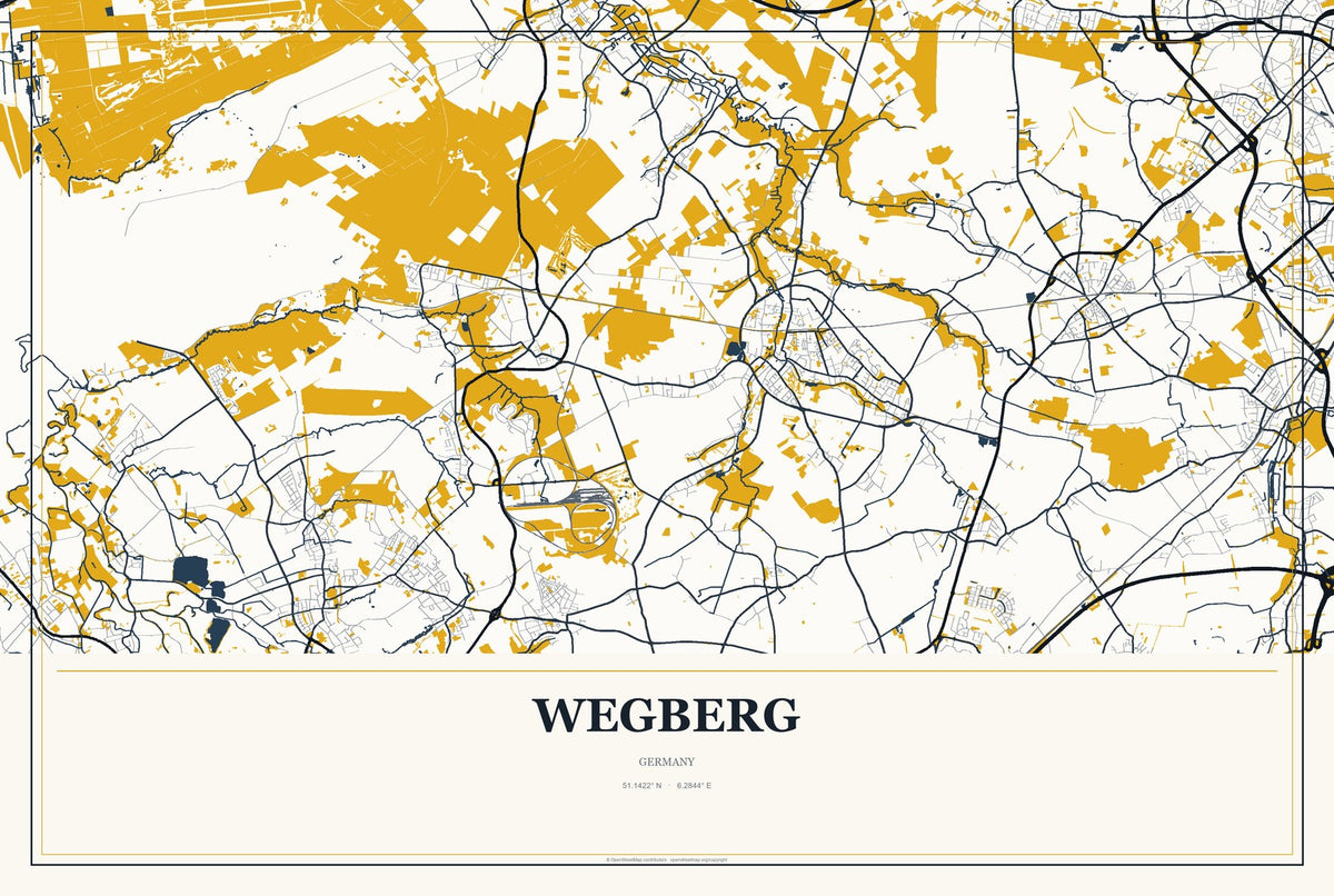 Wegberg, Germany City Map Aluminum Sign in Citrine Modern style