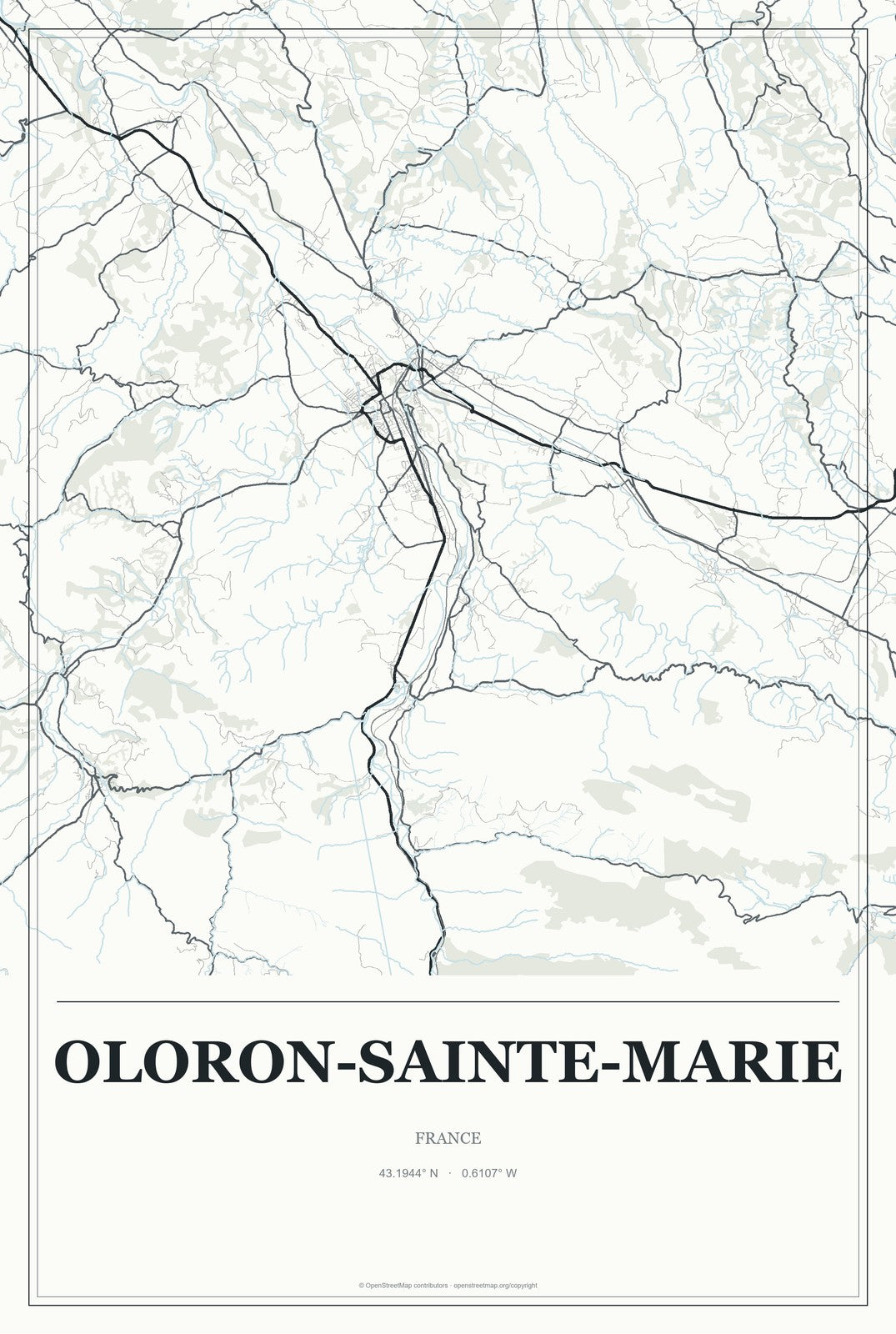 Oloron-Sainte-Marie, France City Map Aluminum Sign in Gallery Air style