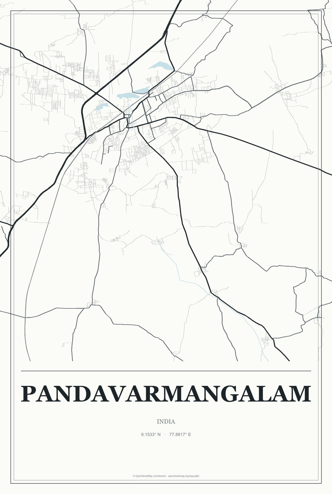 Pandavarmangalam, India City Map Aluminum Sign in Gallery Air style
