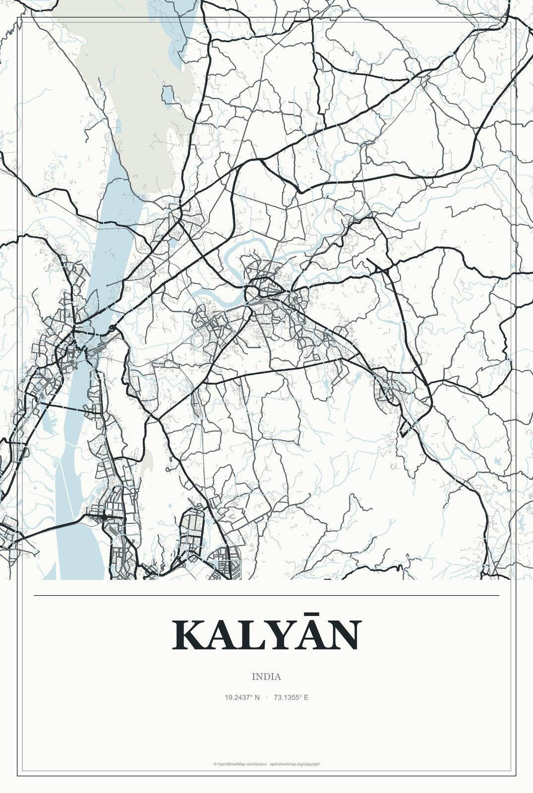 Kalyān, India City Map Aluminum Sign in Gallery Air style
