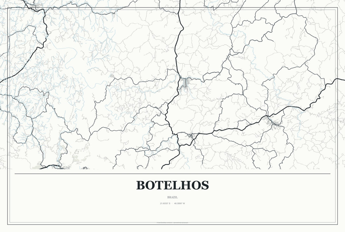 Botelhos, Brazil City Map Aluminum Sign in Gallery Air style