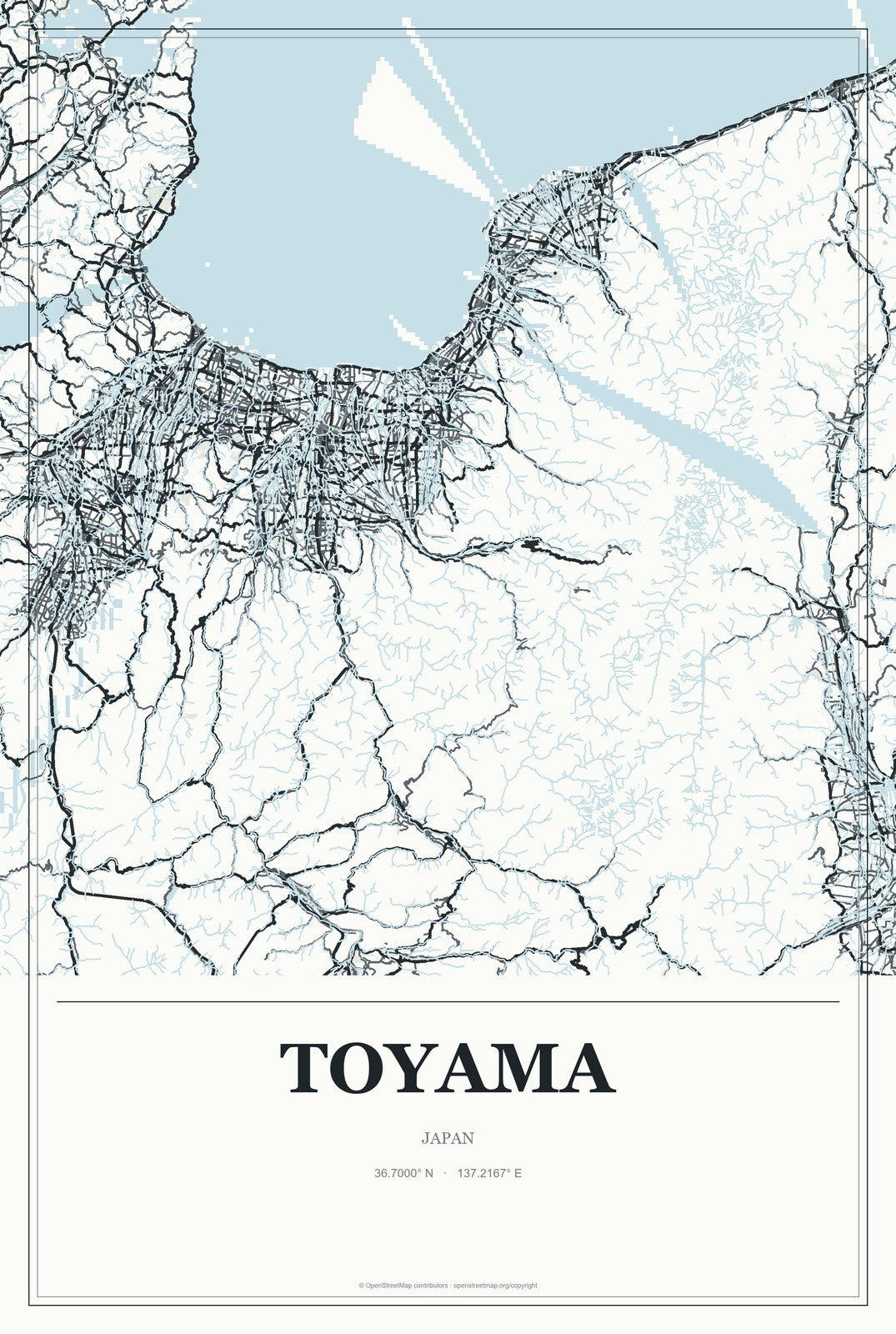 Toyama, Japan City Map Aluminum Sign in Gallery Air style