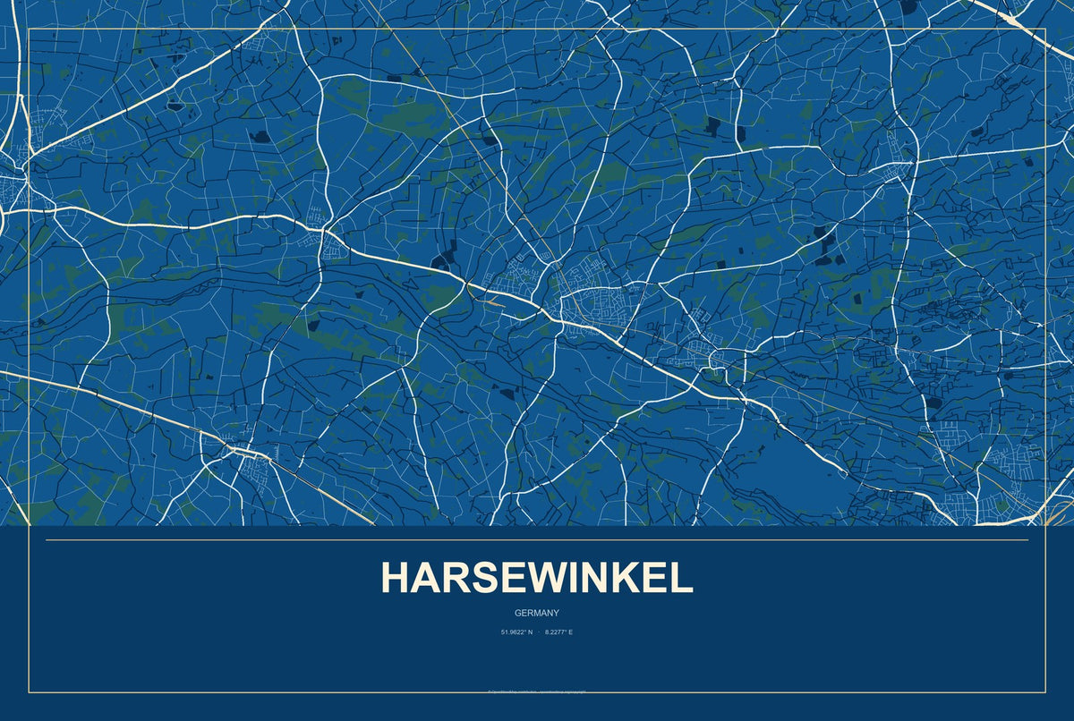 Harsewinkel, Germany City Map Aluminum Sign in Harbor Cobalt style