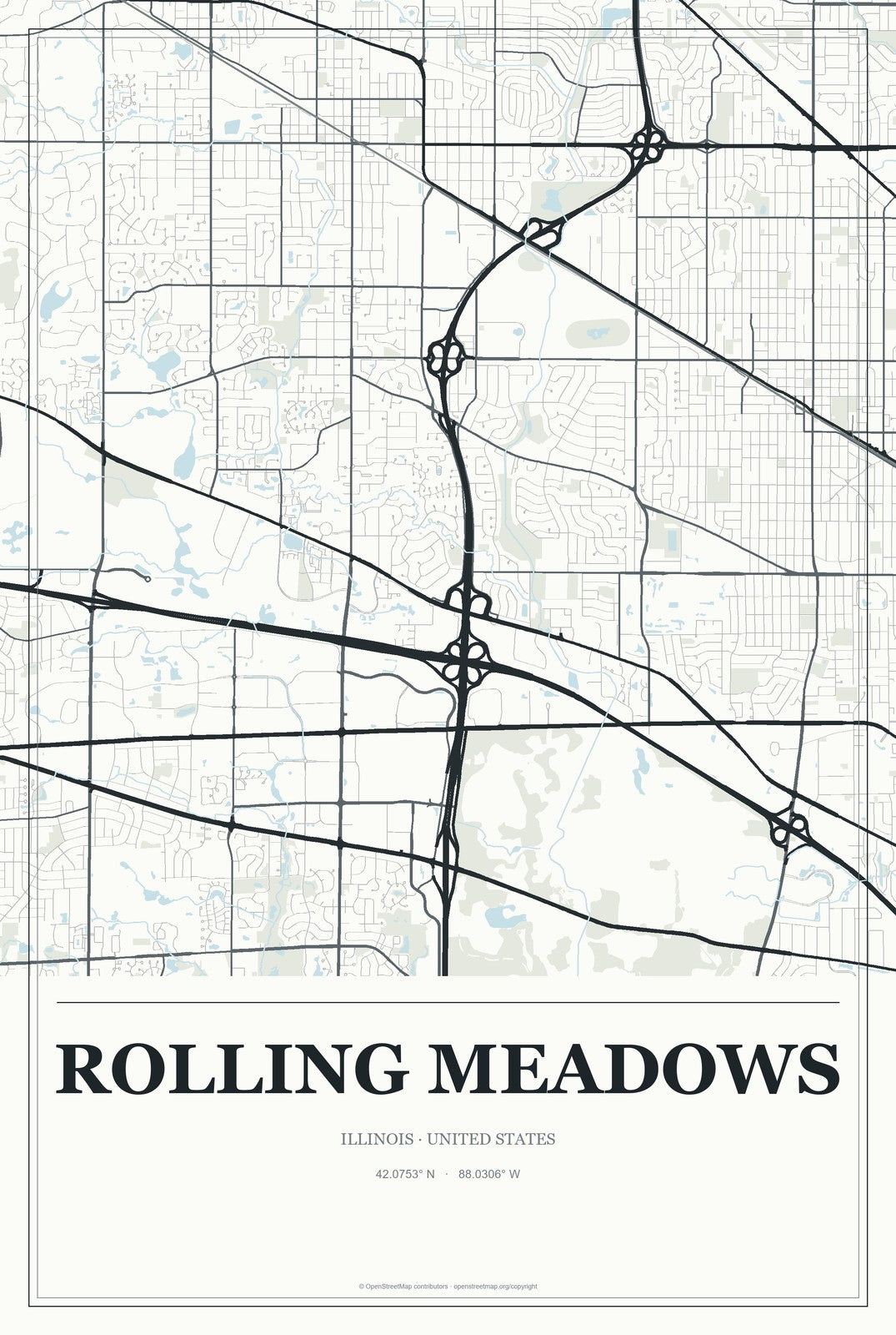 Rolling Meadows, Illinois City Map Aluminum Sign in Gallery Air style