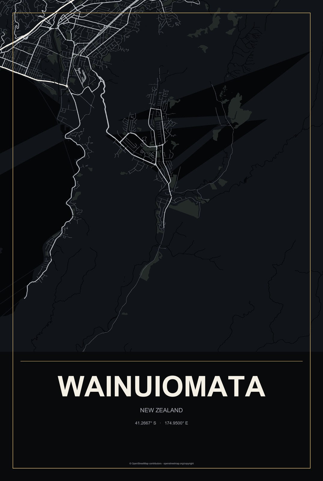 Wainuiomata, New Zealand City Map Aluminum Sign in Metropolitan Noir style