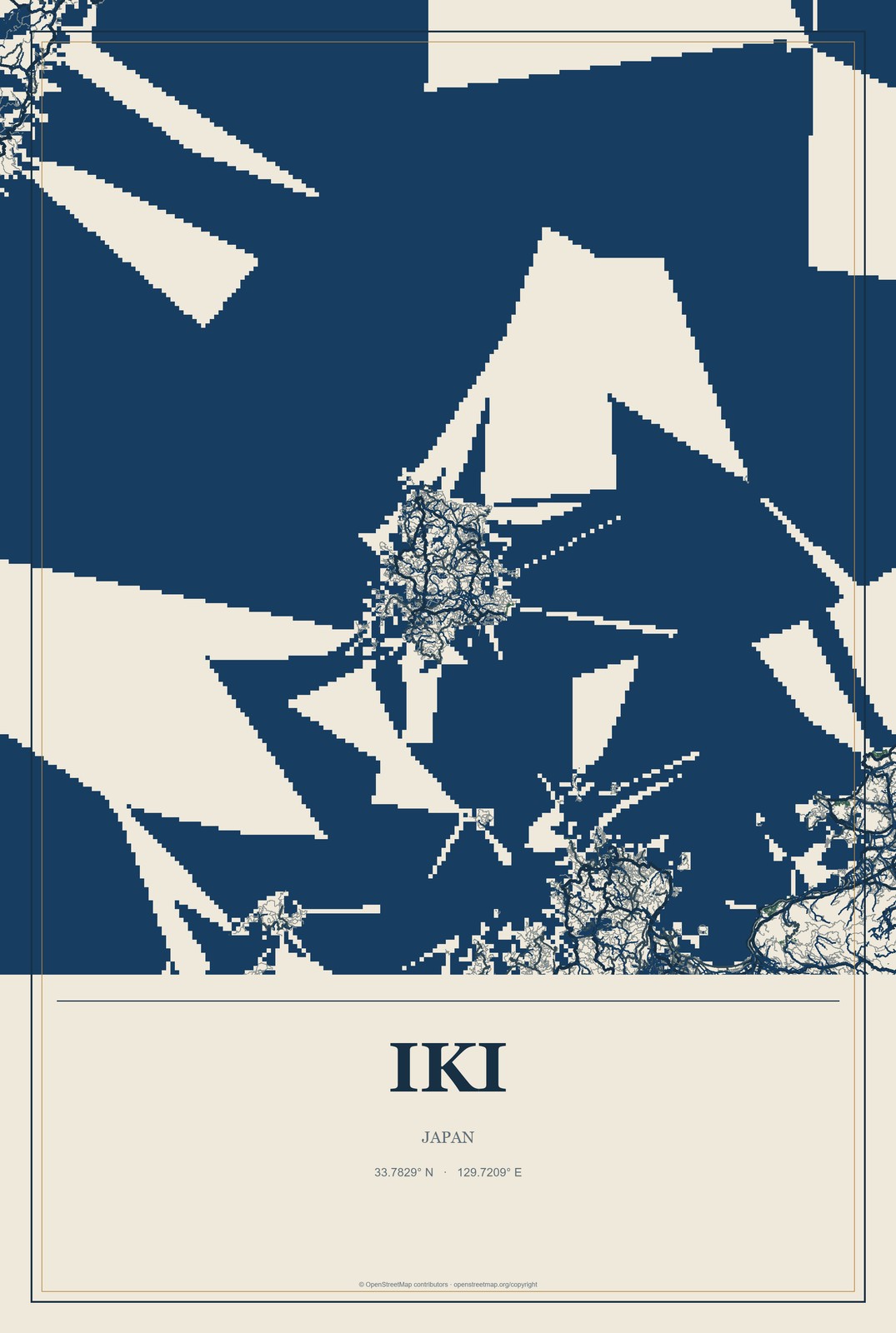 Iki, Japan City Map Aluminum Sign in Coastal Cutout style
