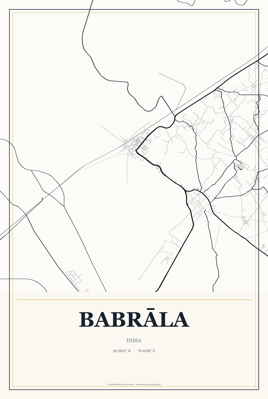 Babrāla, India City Map Aluminum Sign in Citrine Modern style