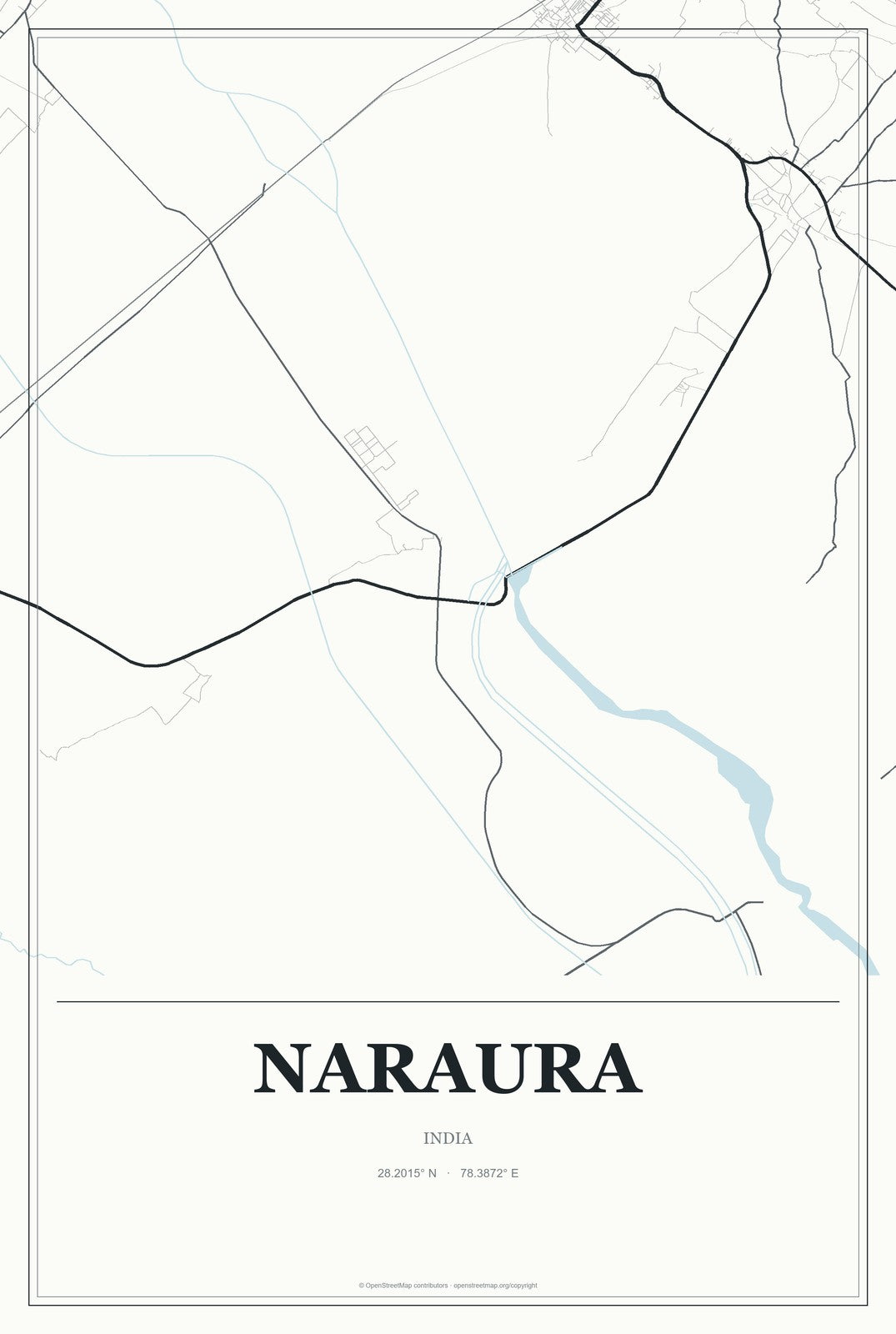 Naraura, India City Map Aluminum Sign in Gallery Air style