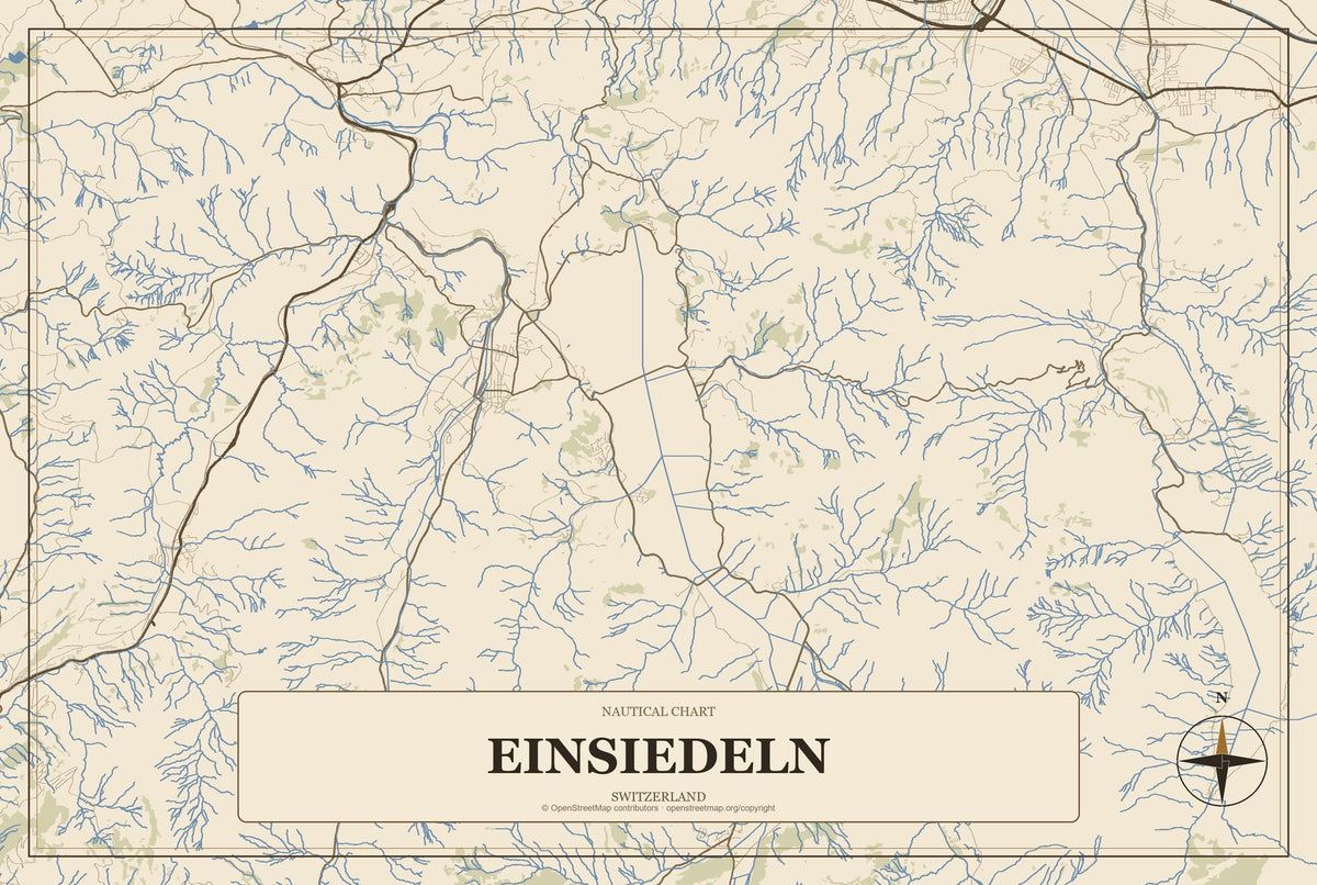 Einsiedeln, Switzerland City Map Aluminum Sign in Heritage Nautical style